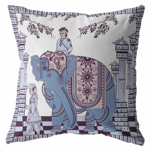 Palacedesigns 18 in. Ornate Elephant Indoor & Outdoor Zippered Throw Pillow Blue & Purple PA3670914